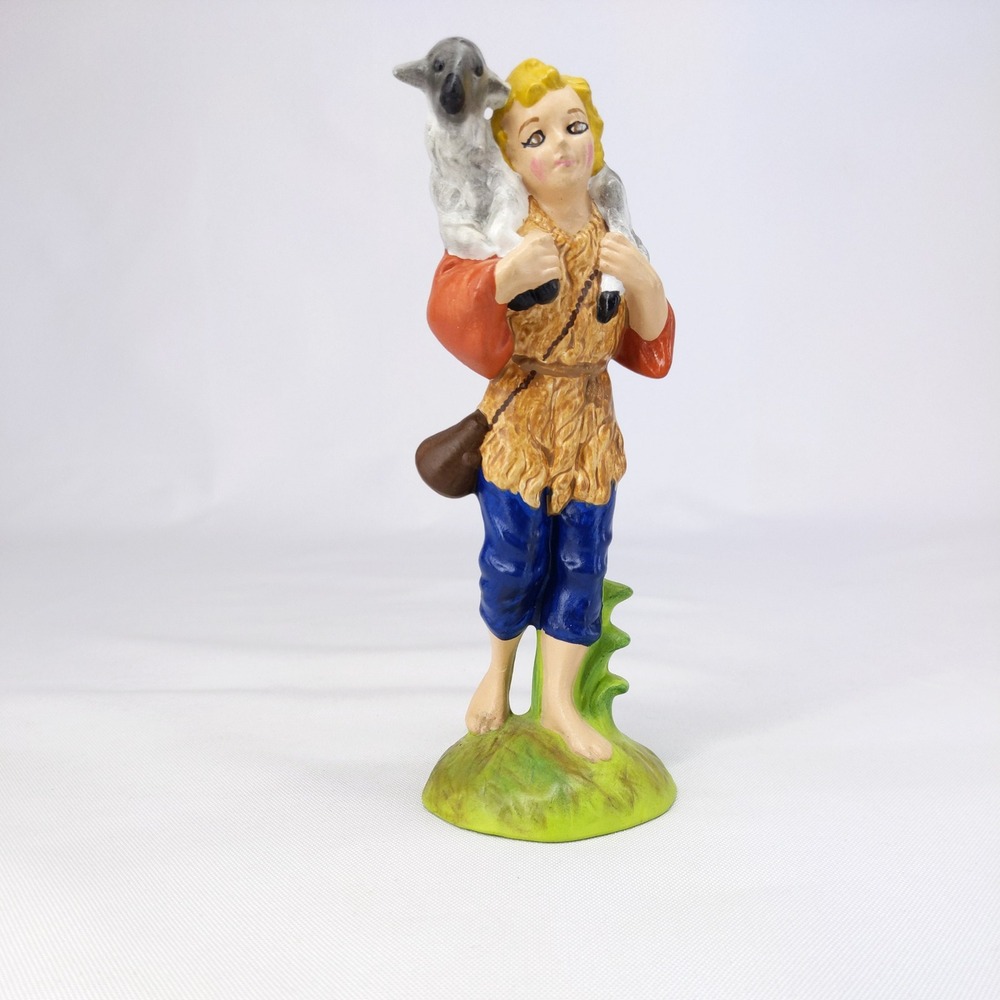 Atlantic Mold Shepherd Boy Figurine 7" Multicolor Vintage Ceramic Lamb Nativity